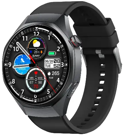 GE400 black 4G ECG smartwatch with speaker grille for Bluetooth and SIM calling