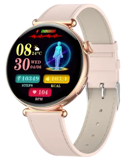 ET491 · Women's Health ECG Smartwatch — black health monitoring smartwatch, front view, VitalWatch Tech OEM/ODM manufacturer