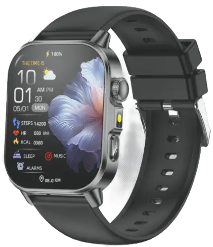 ET571 · ECG Health Monitoring Smartwatch — black health monitoring smartwatch, front view, VitalWatch Tech OEM/ODM manufacturer