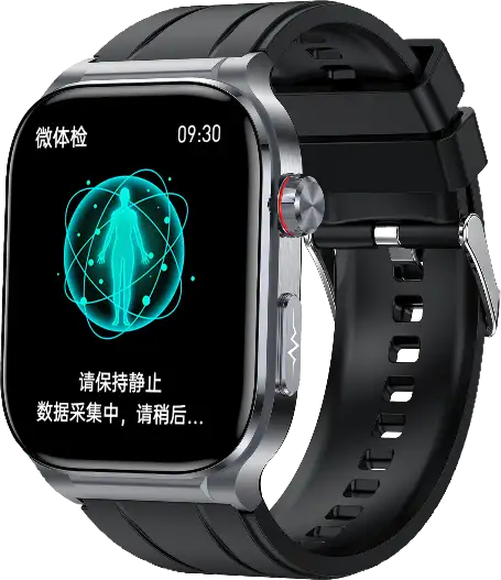 ET588 · Air-Pump Blood Pressure ECG Smartwatch — black health monitoring smartwatch, front view, VitalWatch Tech OEM/ODM manufacturer