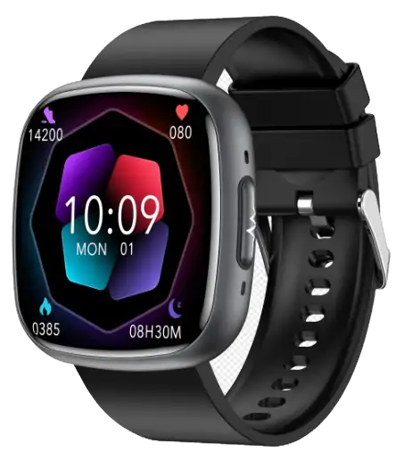 ET593 · ECG Health Monitoring Smartwatch — black health monitoring smartwatch, front view, VitalWatch Tech OEM/ODM manufacturer
