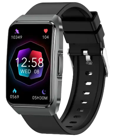 ET650 · AI Sports ECG Smartwatch — black health monitoring smartwatch, front view, VitalWatch Tech OEM/ODM manufacturer